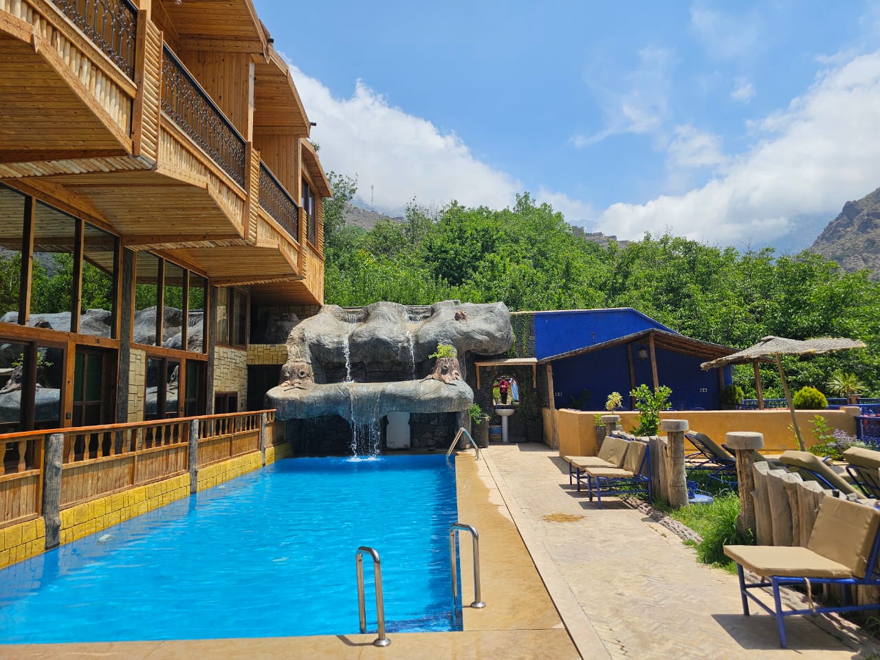 Riad Jnane Imlil swimming pool with High Atlas mountain views in Imlil, Morocco